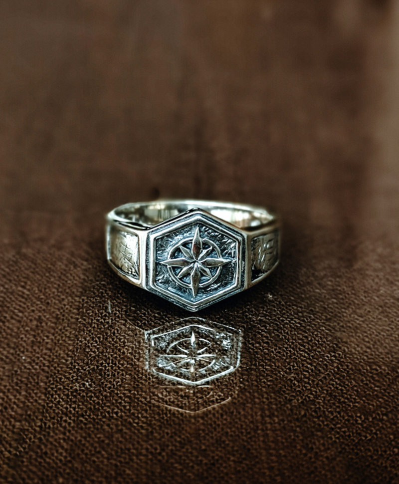 Silver Men's Ring With Compass Ohtli