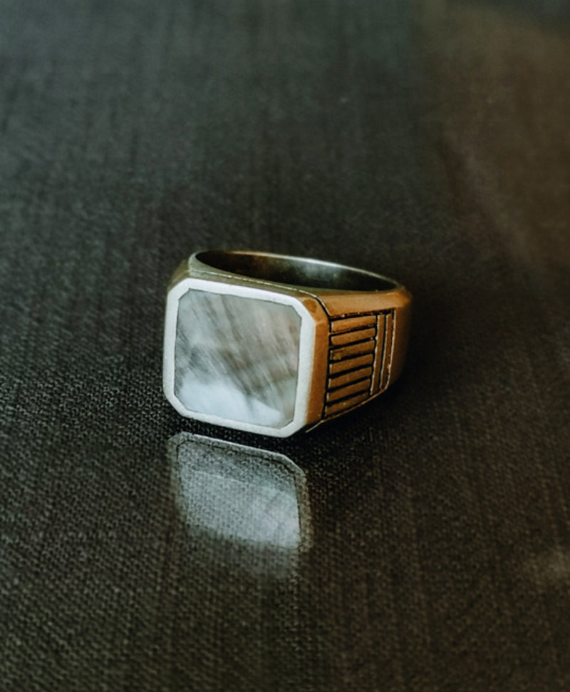 Silver Men's Ring With Brown Stone Lincoln