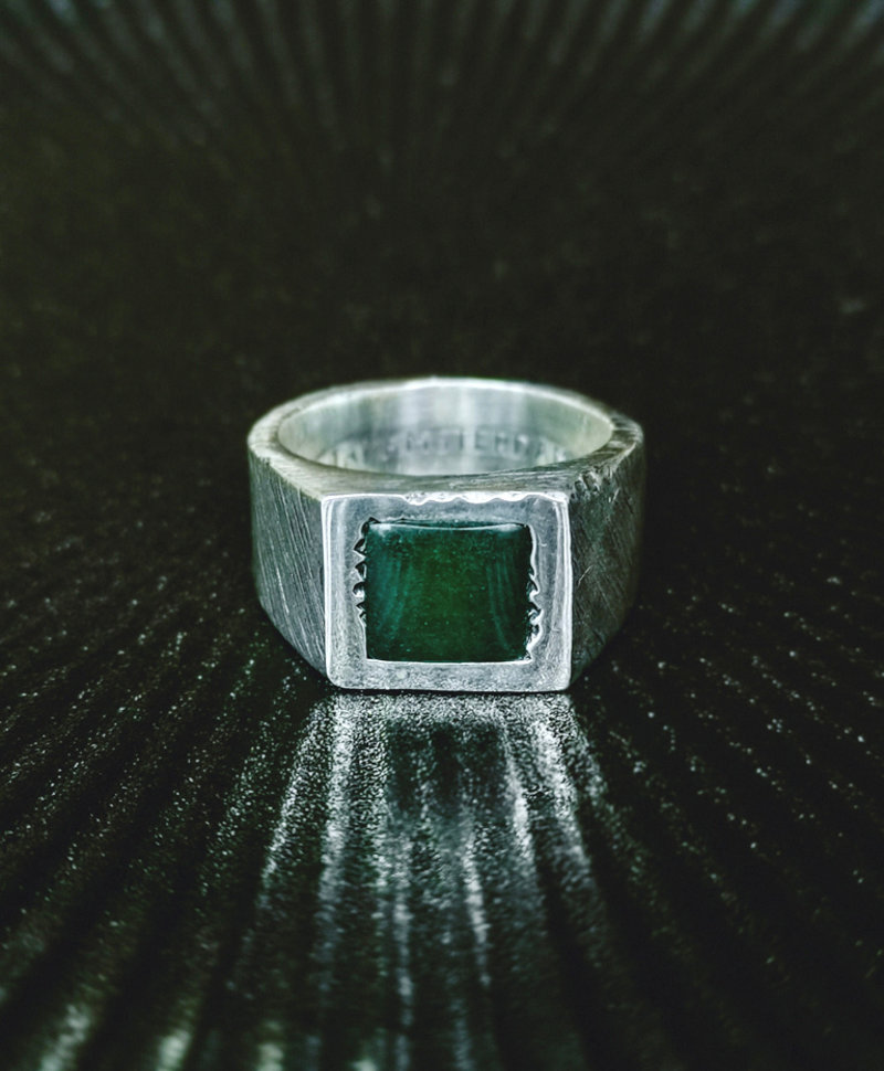 Silver Men's Ring With Green Stone Kisho