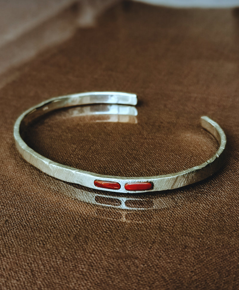 Silver Men's Cuff Bracelet With Red Stone Abel