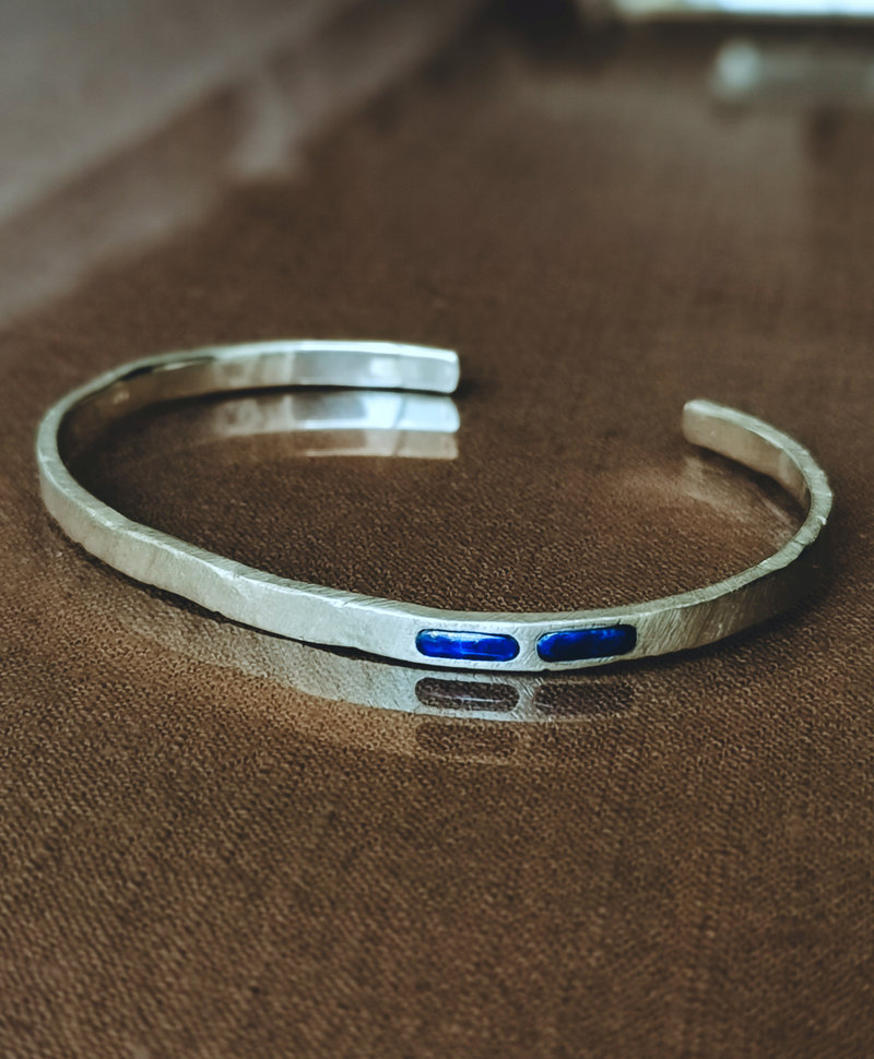 Silver Men's Cuff Bracelet With Blue Stone Abel