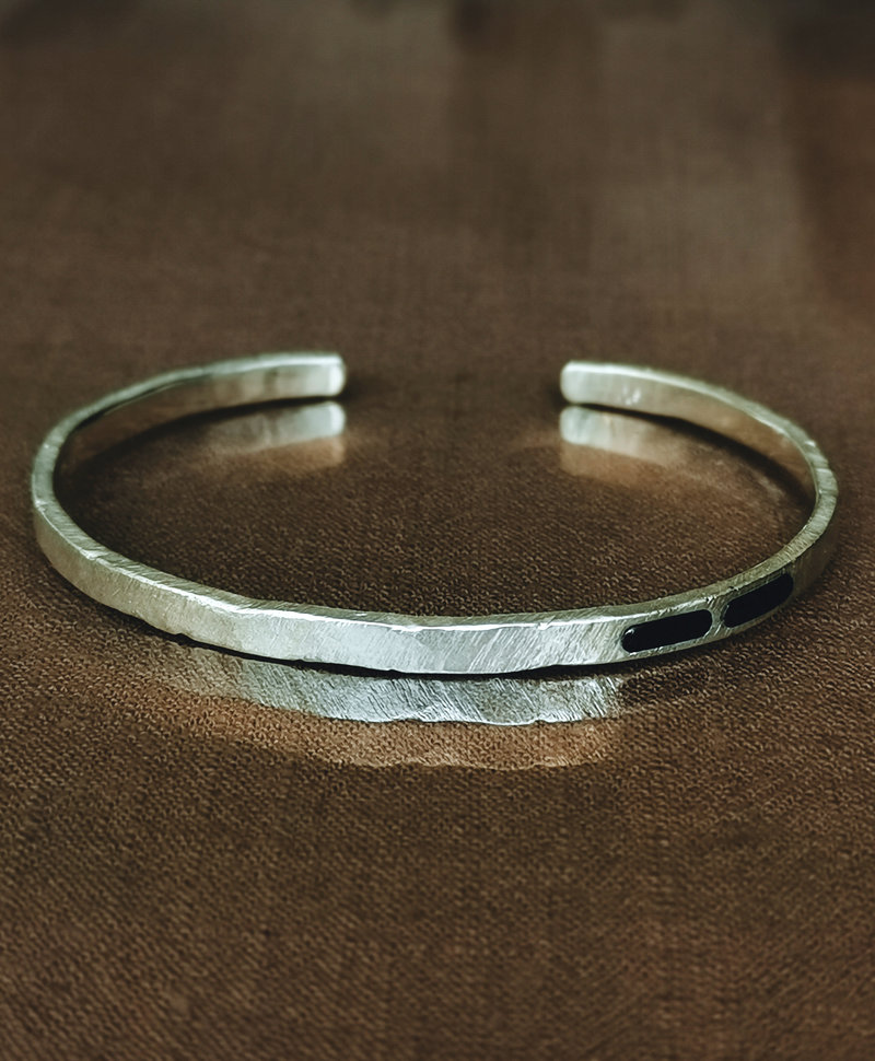 Silver Men's Cuff Bracelet With Black Stone Abel