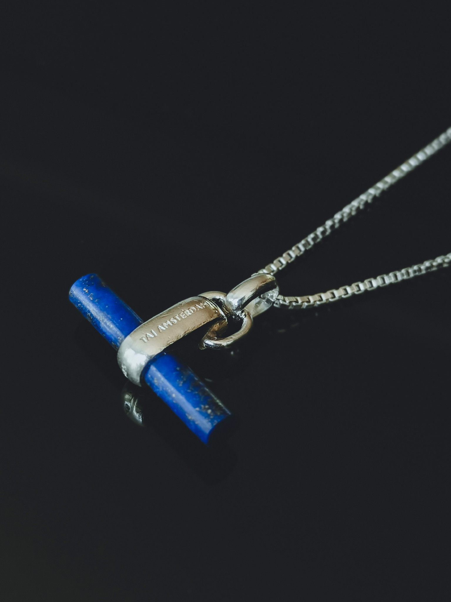 Silver Blue Stone T-Bar Men's Pendant Binh - Taj Amsterdam