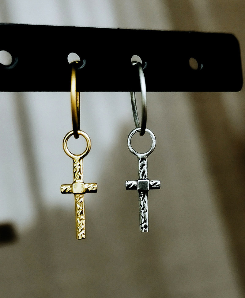 Gold Plated Cross Earring Charm Men Tenchi