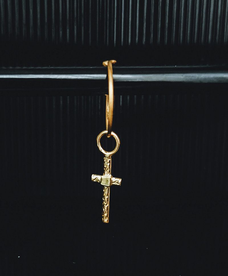 Gold Plated Cross Earring Charm Men Tenchi