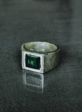 Silver Men's Ring With Green Stone Kisho