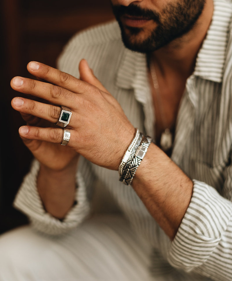 Silver Men's Ring With Green Stone Kisho