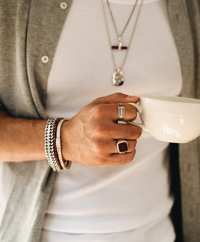 Silver Men's Ring With Red Stone Dodzi