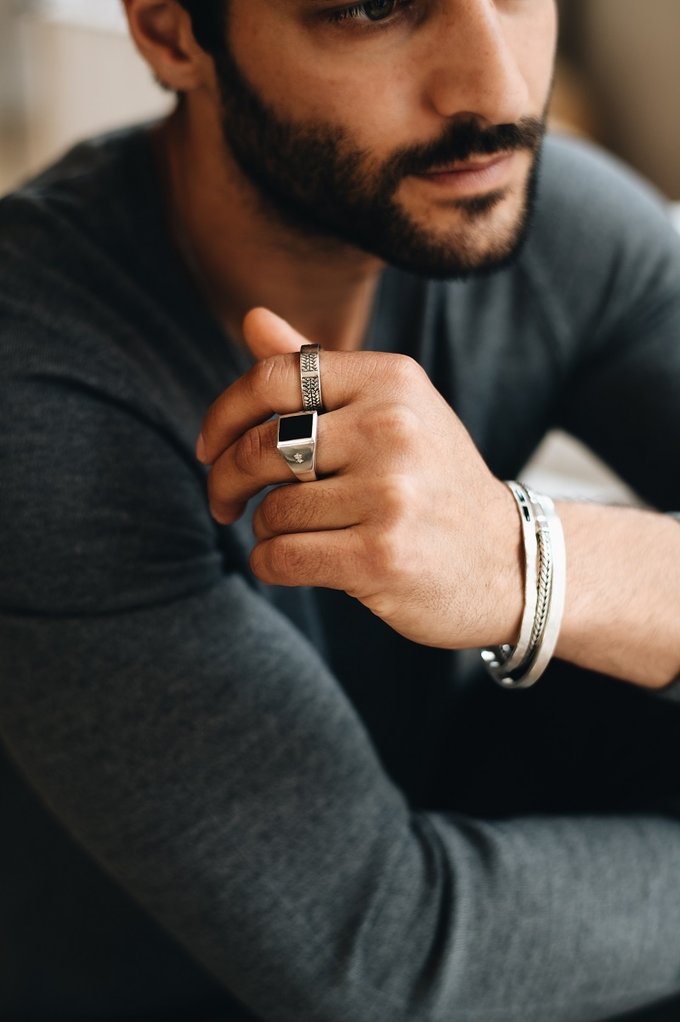 KUZZOI Siegelring Schwarz Onyx 925 Sterling Silber Ring ✔️ Online Kaufen