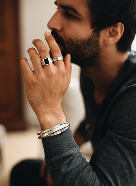 Bague Argent Symbole Onyx pour Hommes Adofo