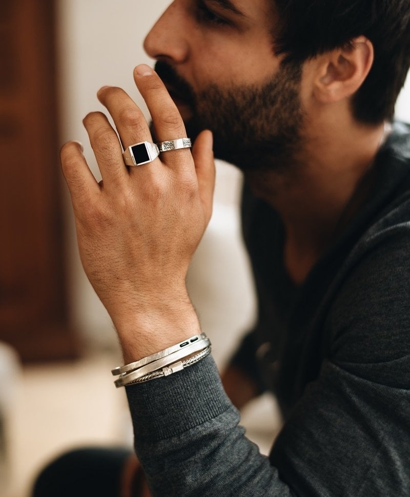 Silver Men's Signet Ring With Onyx Adofo