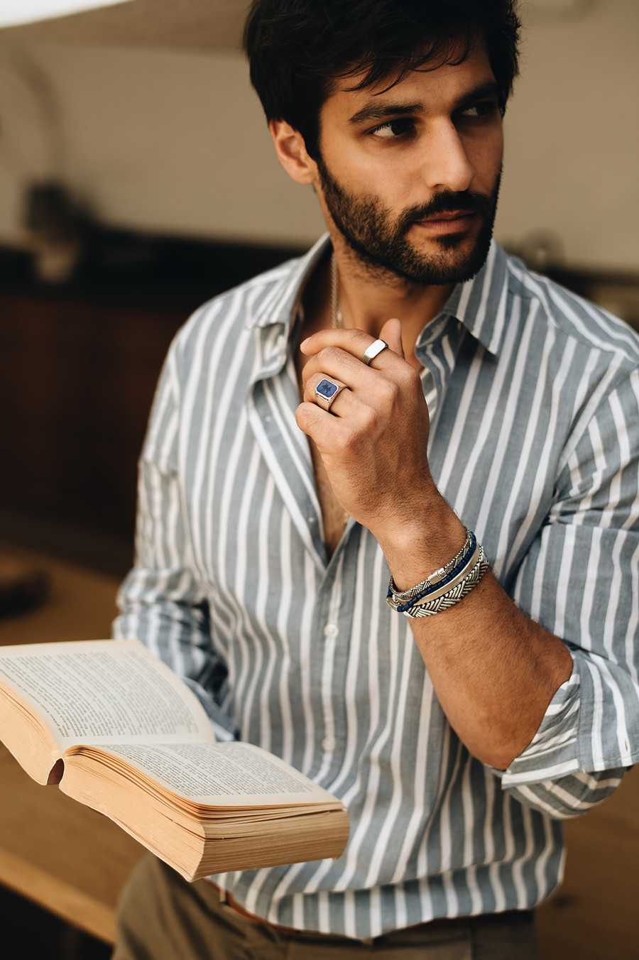 Silver Men's Ring With Blue Stone Adric Taj Amsterdam
