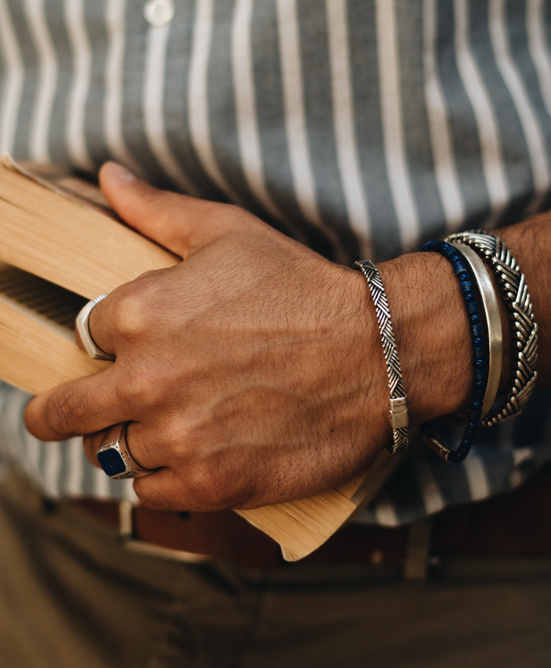 Blue Stone Men's Bead Bracelet Nhean