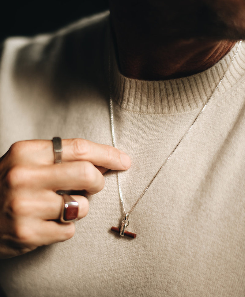 Silver Red Stone T-Bar Men's Pendant Binh