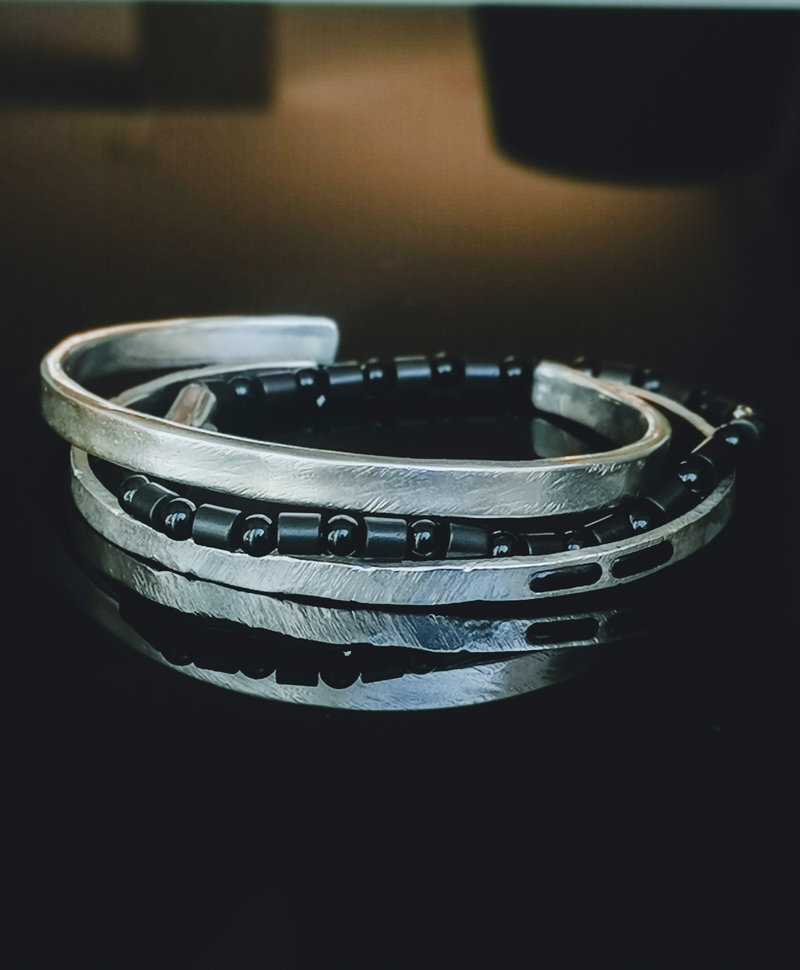 Silver Men's Cuff Bracelet With Black Stone Abel