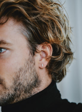 Single Silver Rectangular Ear Stud Men Bagar