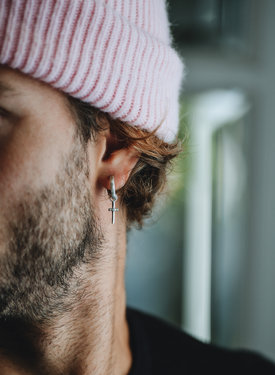 Charm de Boucle d'Oreille Argent Croix pour Hommes Benci