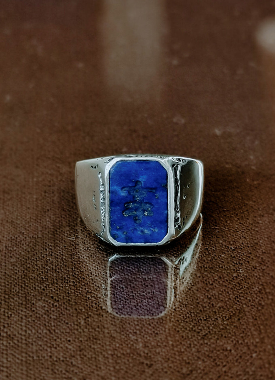 Silver Men's Ring With Blue Stone Adric Taj Amsterdam