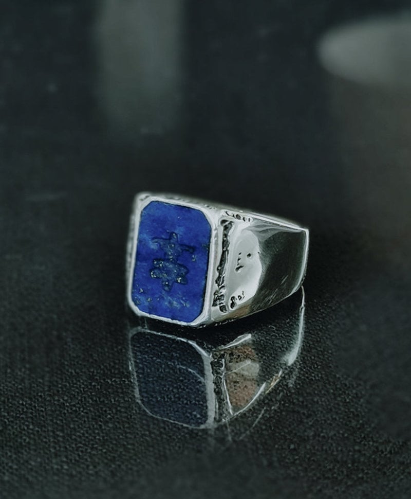 Silver Men's Signet Ring With Blue Stone Adric