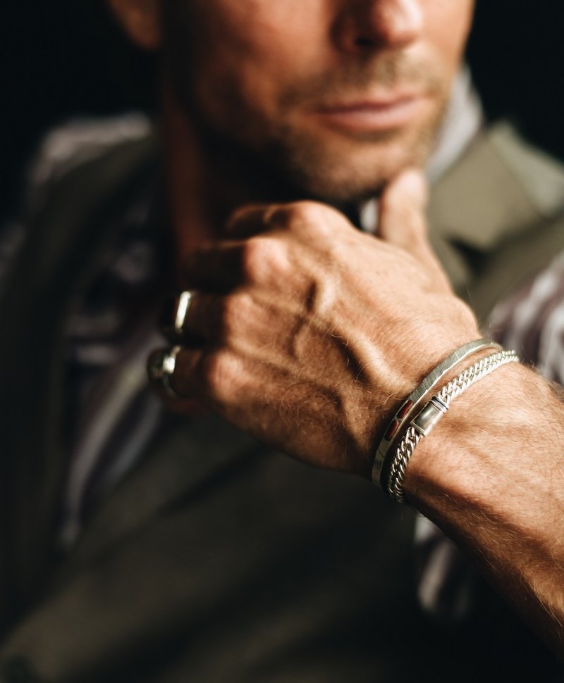 Silver Men's Cuff Bracelet With Red Stone Abel