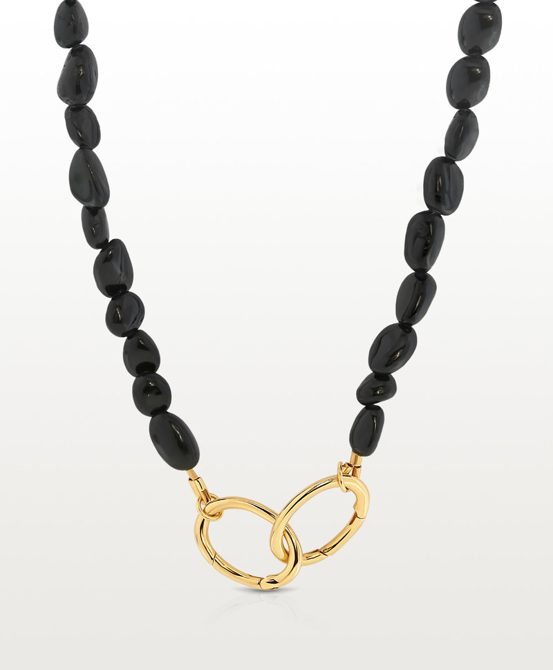 Onyx Bead Necklace Suku, Gold Plated