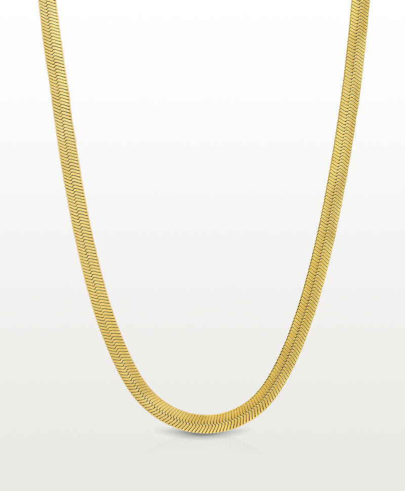 Flat Snake Chain Necklace Cho, Gold Plated