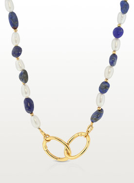 Gold Plated Lapis Lazuli & Parel Ketting Aiko