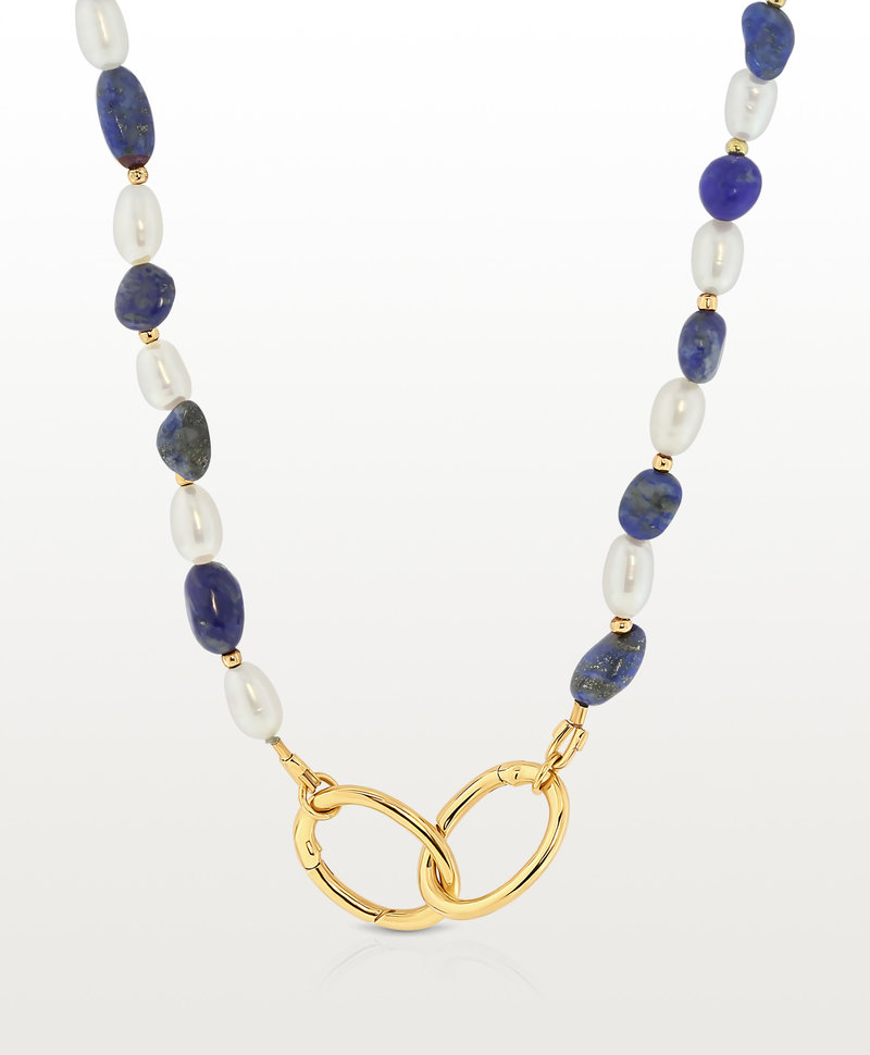 Gold Plated Lapis Lazuli & Parel Ketting Aiko