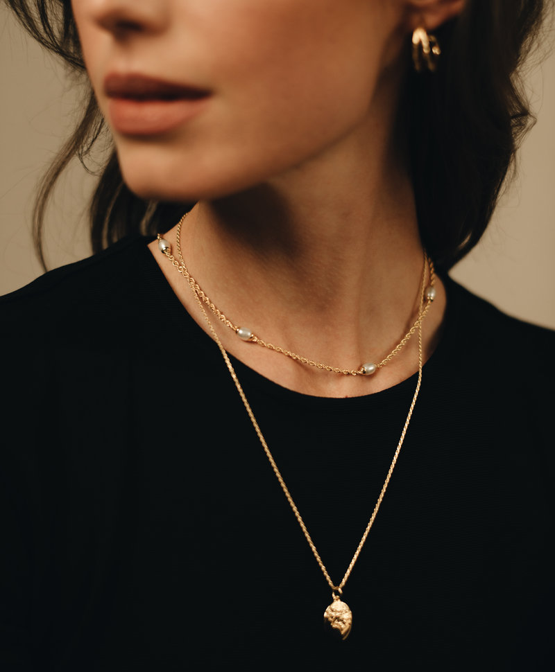 Gold Plated Gedraaide Ketting Met Parels Chiyo