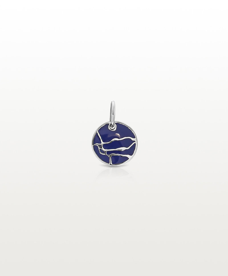 Blue Enamel Coin Pendant Emi, Silver