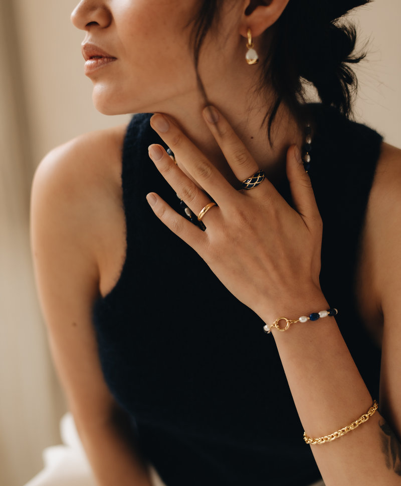 Gold Plated Lapis Lazuli & Parel Armband Aiko