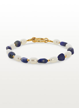 Lapis Lazuli & Pearl Bracelet Aiko, Gold Plated