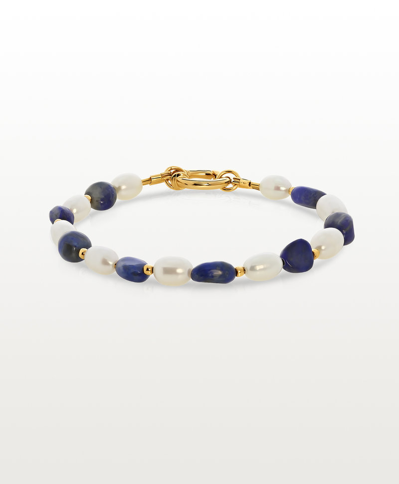 Lapis Lazuli & Pearl Bracelet Aiko, Gold Plated