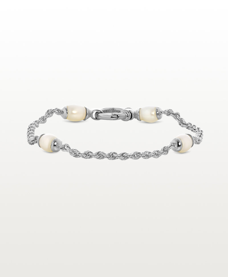 Twisted Bracelet With Pearls Chiyo, Silver