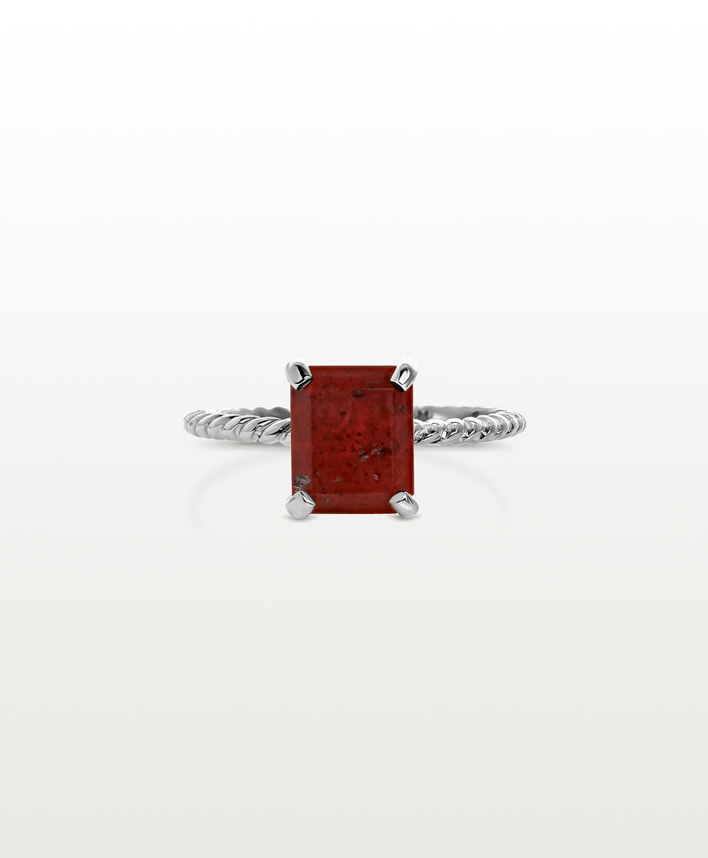 Twisted Red Jasper Ring Takara, Silver