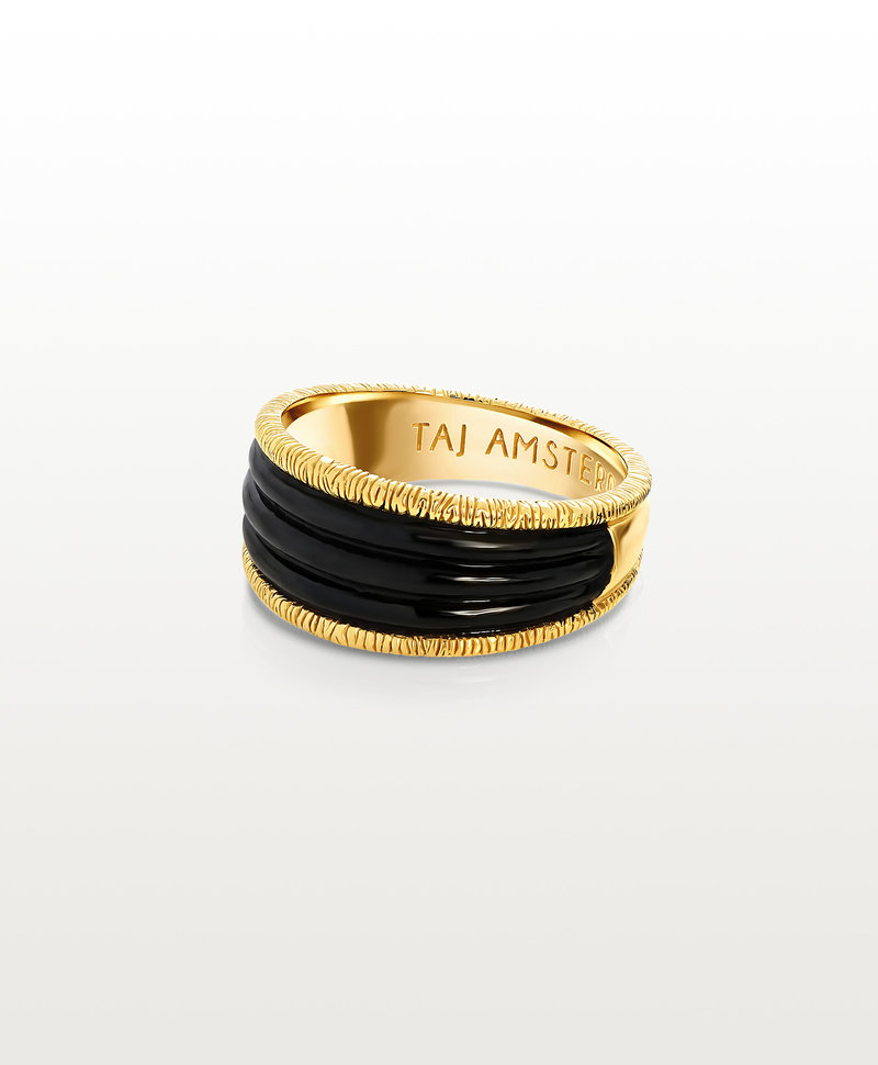 Vergoldeter, schwarzer Emaille-Ring Hotaru