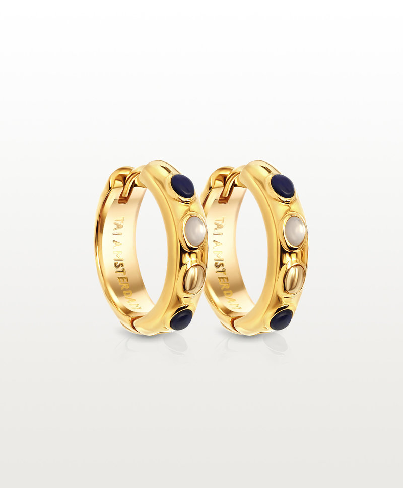 Gold Plated Parel & Lapis Lazuli Oorbellen Set Aya
