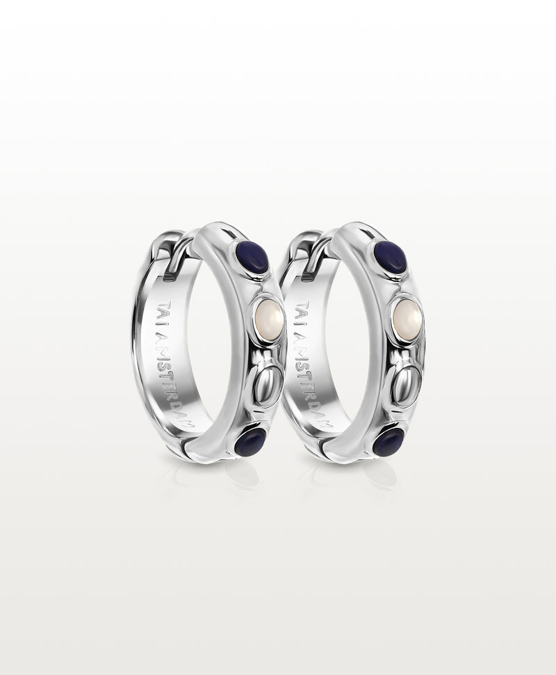 Pearl & Lapis Lazuli Earring Set Aya, Silver