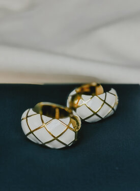 White Enamel Earring Set Akemi, Gold Plated