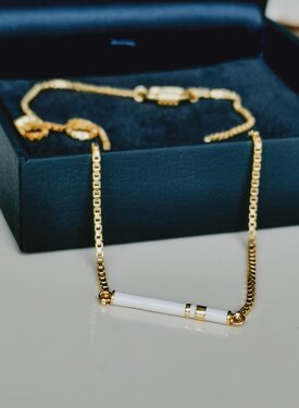 White Enamel Bar Necklace Izumi, Gold Plated