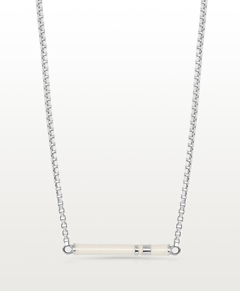 White Enamel Bar Necklace Izumi, Silver