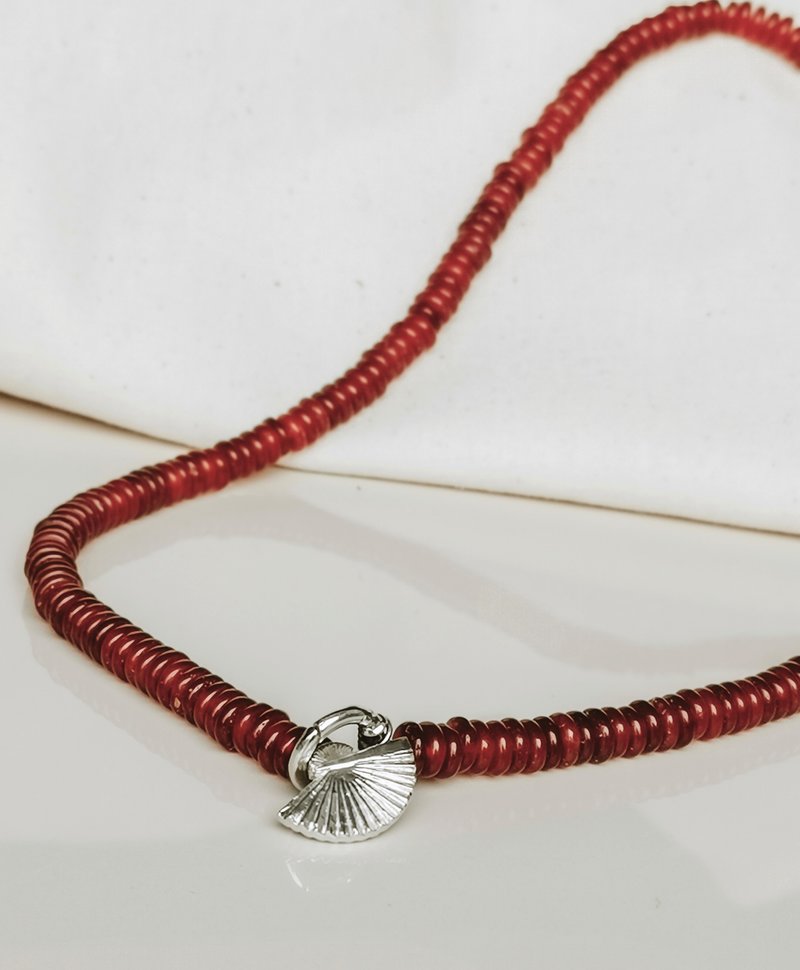 Carnelian Bead Necklace Yumi, Silver