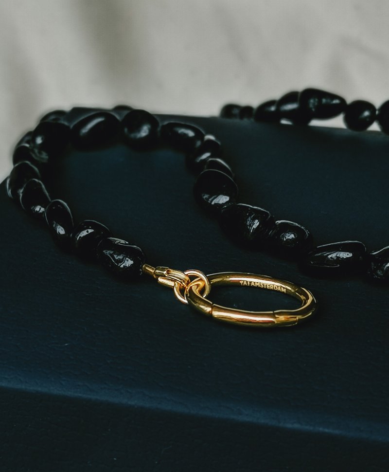 Onyx Bead Necklace Suku, Gold Plated