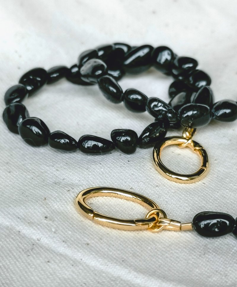 Onyx Bead Necklace Suku, Gold Plated