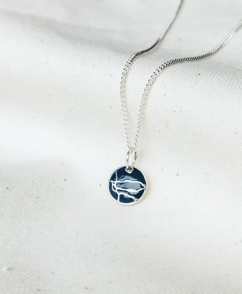 Blue Enamel Coin Pendant Emi, Silver