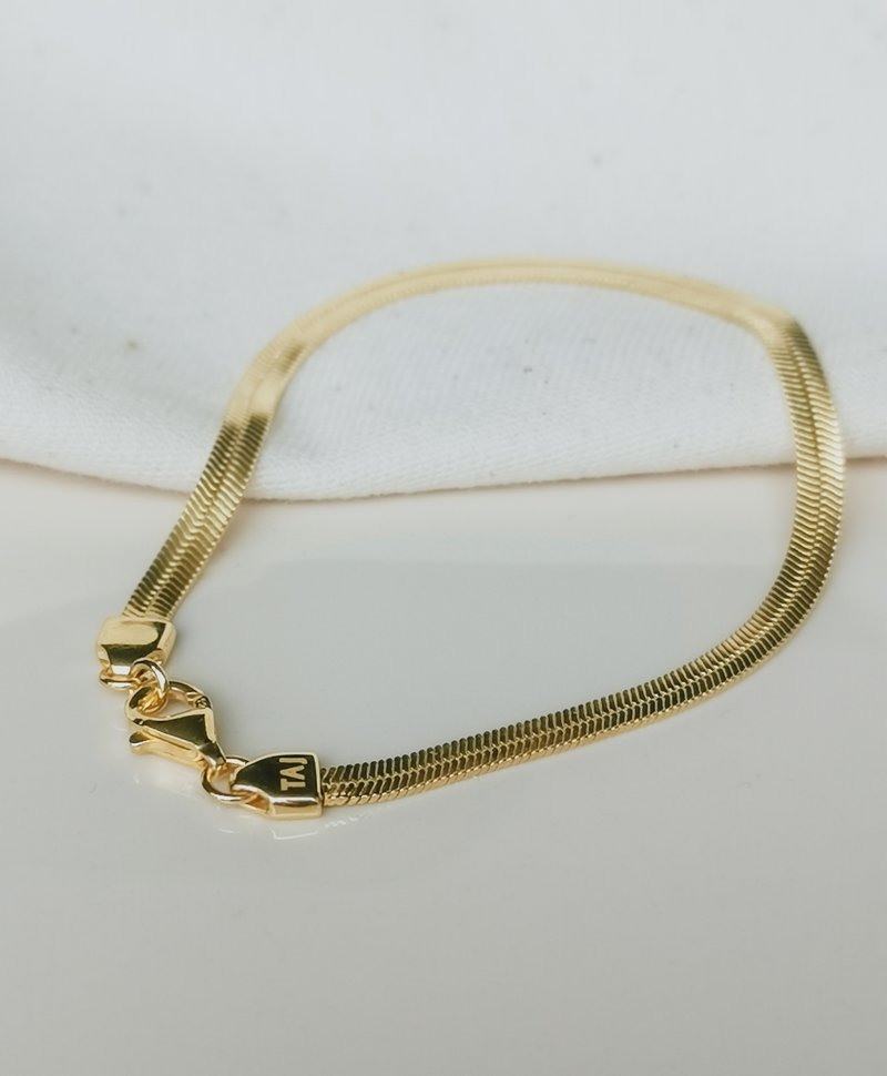 Flat Snake Chain Bracelet Cho, Gold Plated