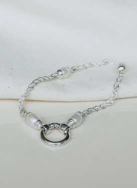 Silbernes Twisted-Armband mit Perlen Chiyo