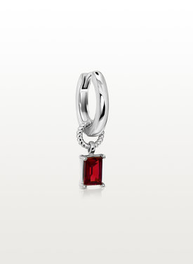 Single Earring With Red Stone Charm Rin, Silver