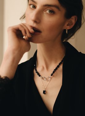 Onyx Bead Necklace Suku, Silver