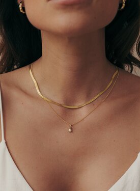Flat Snake Chain Necklace Cho, Gold Plated
